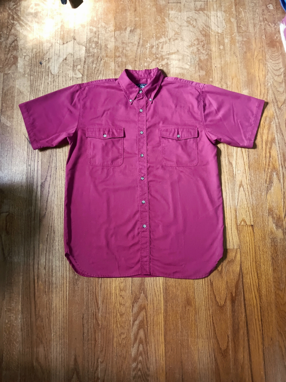 Men's Atlantic Traders Preppy Cranberry Red Short-Sleeve Button-Down Shirt L